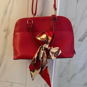 Aldo Red Satchel with Scarf Accent